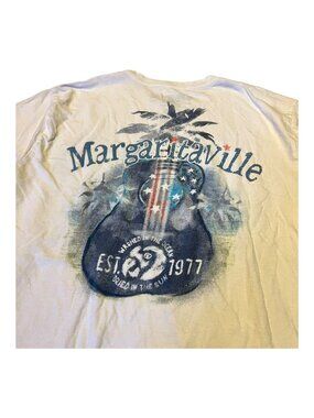 Jimmy Buffet Margaritaville TShirt Medium White Blue Washed In The Sea Guitar